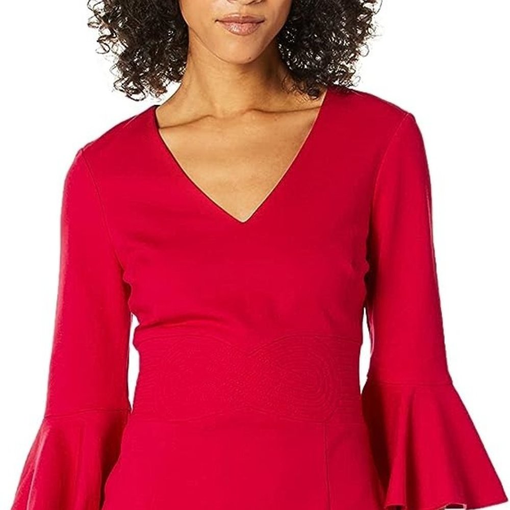Trina Turk Red Bell Sleeve Dress NWT Sz 10 - office parties- Christmas Dress